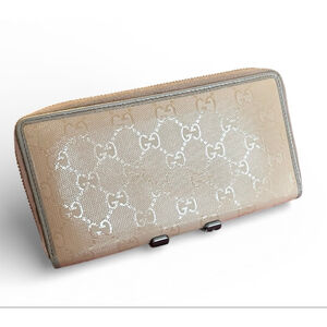 Gucci Beige Patent Leather GG Monogram Zip-Around Wallet